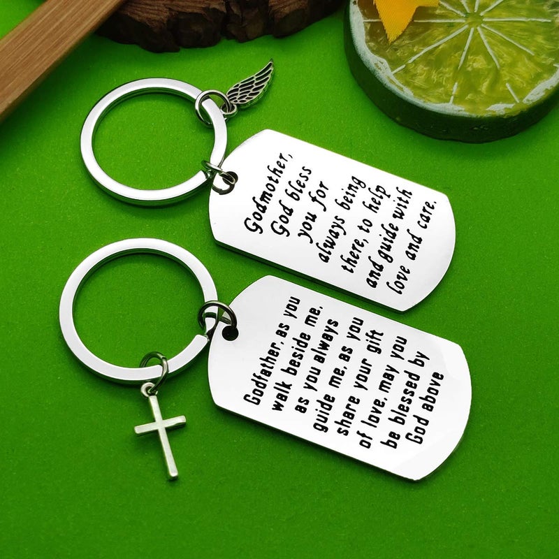 Baipilu Godparent Gifts from Godchild Godmother Keychain Godfather Keychain Christening Gift for Godmother Godfather Baptism Jewelry Present for Godparent (2 Pack) First Communion Present - Image 5